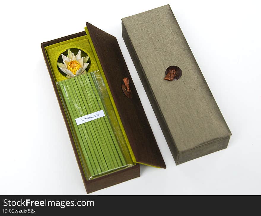 Incense and ceramic lotus incense holder in gift box. Incense and ceramic lotus incense holder in gift box