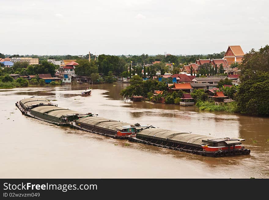 Transport ship in the Pha Sak River Thailand.