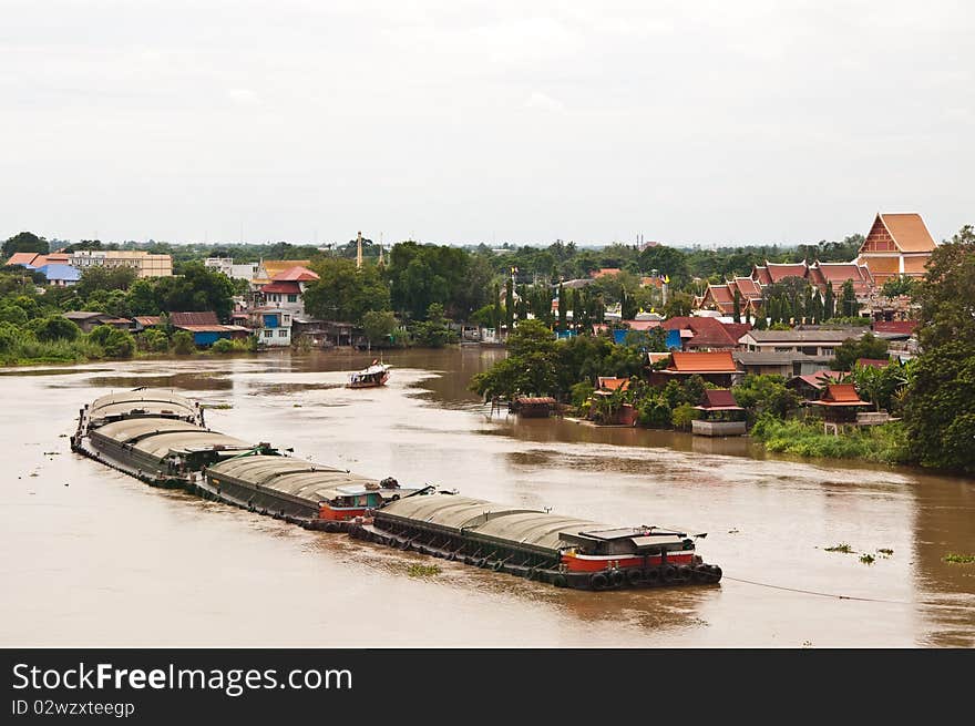 Transport ship in the Pha Sak  River Thailand.