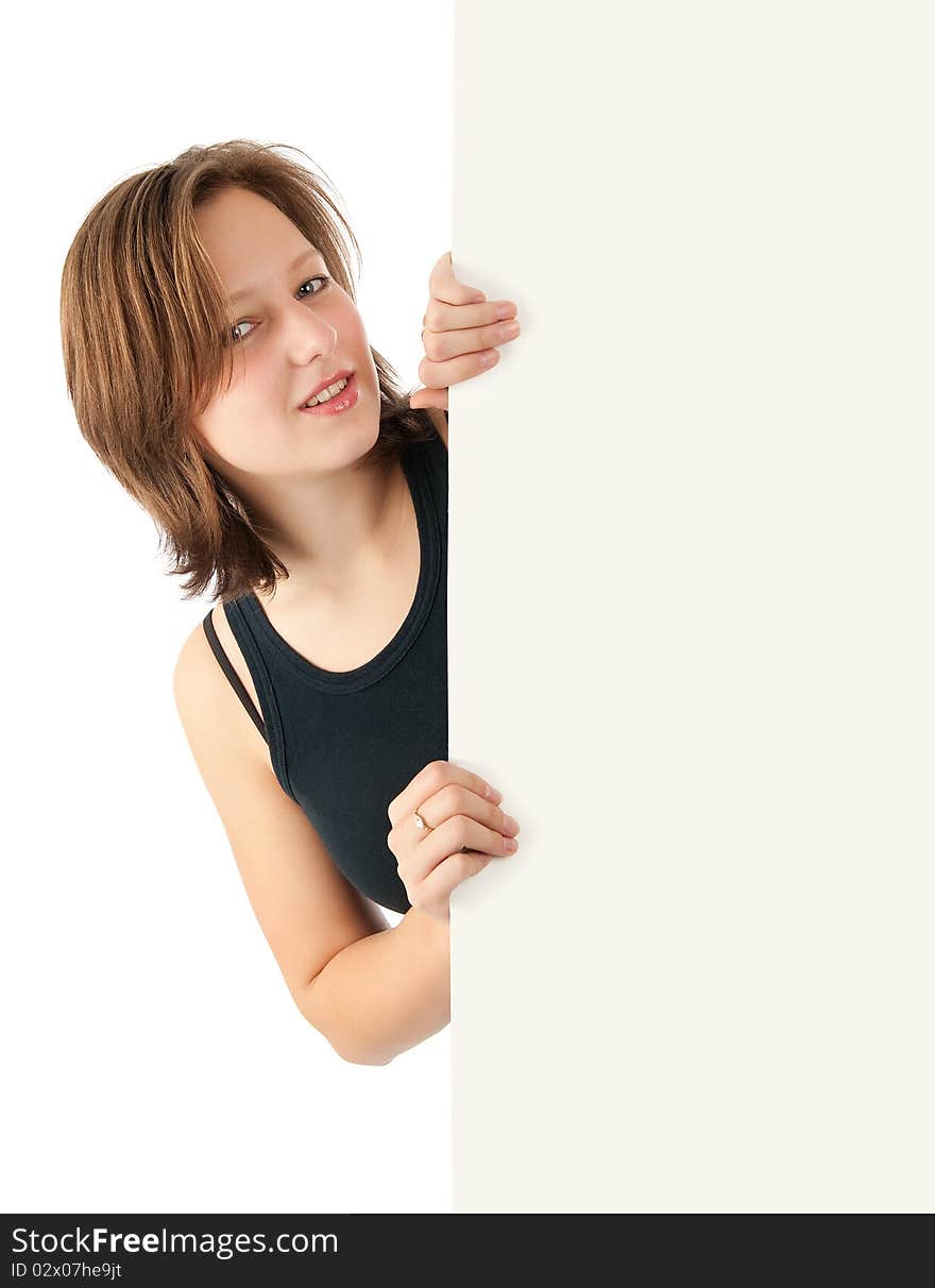 Girl Holding A Blank Billboard