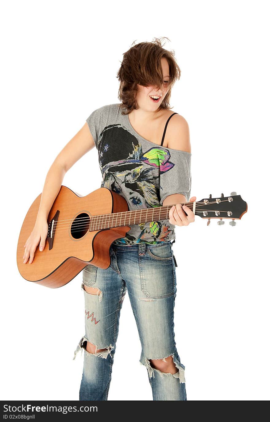 Beautiful Young Girl playing guitar