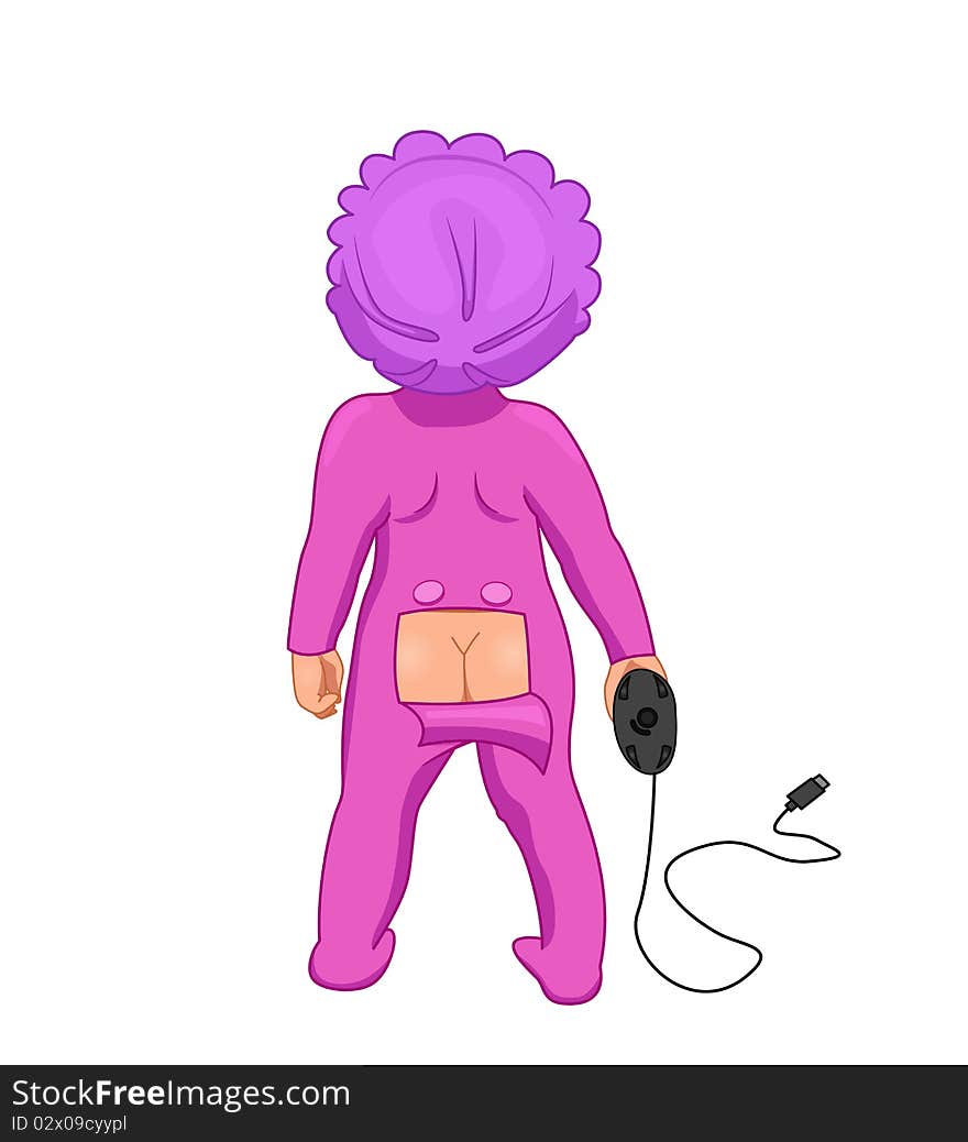 Funny kid in romper suit holding computer mouse. Funny kid in romper suit holding computer mouse