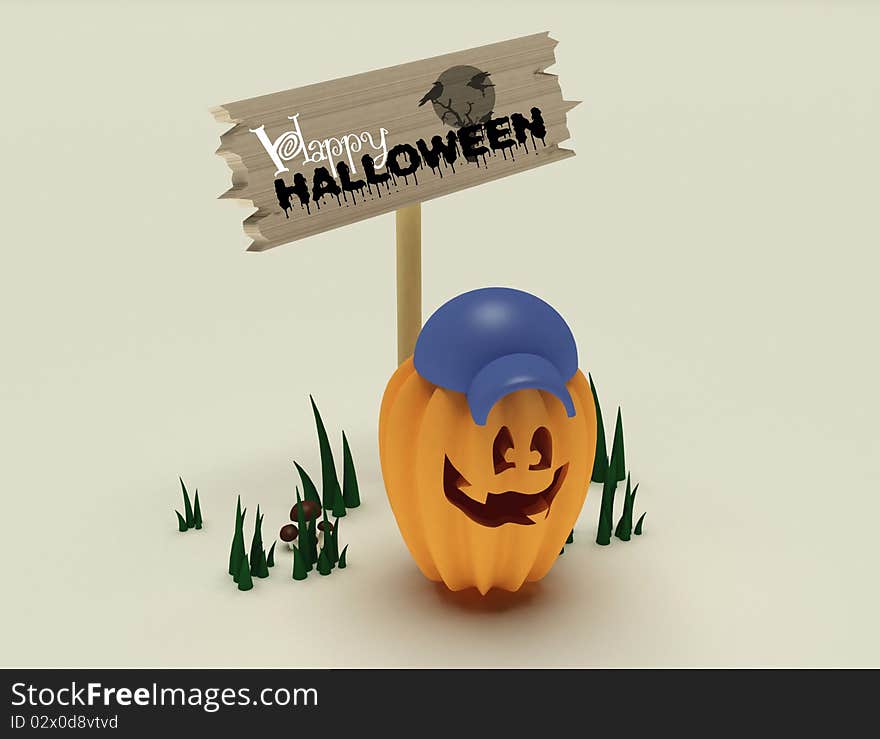 One funny,color Halloween pumpkin