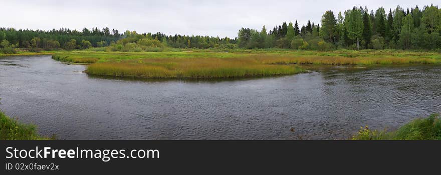 Panorama of a landscape with the river