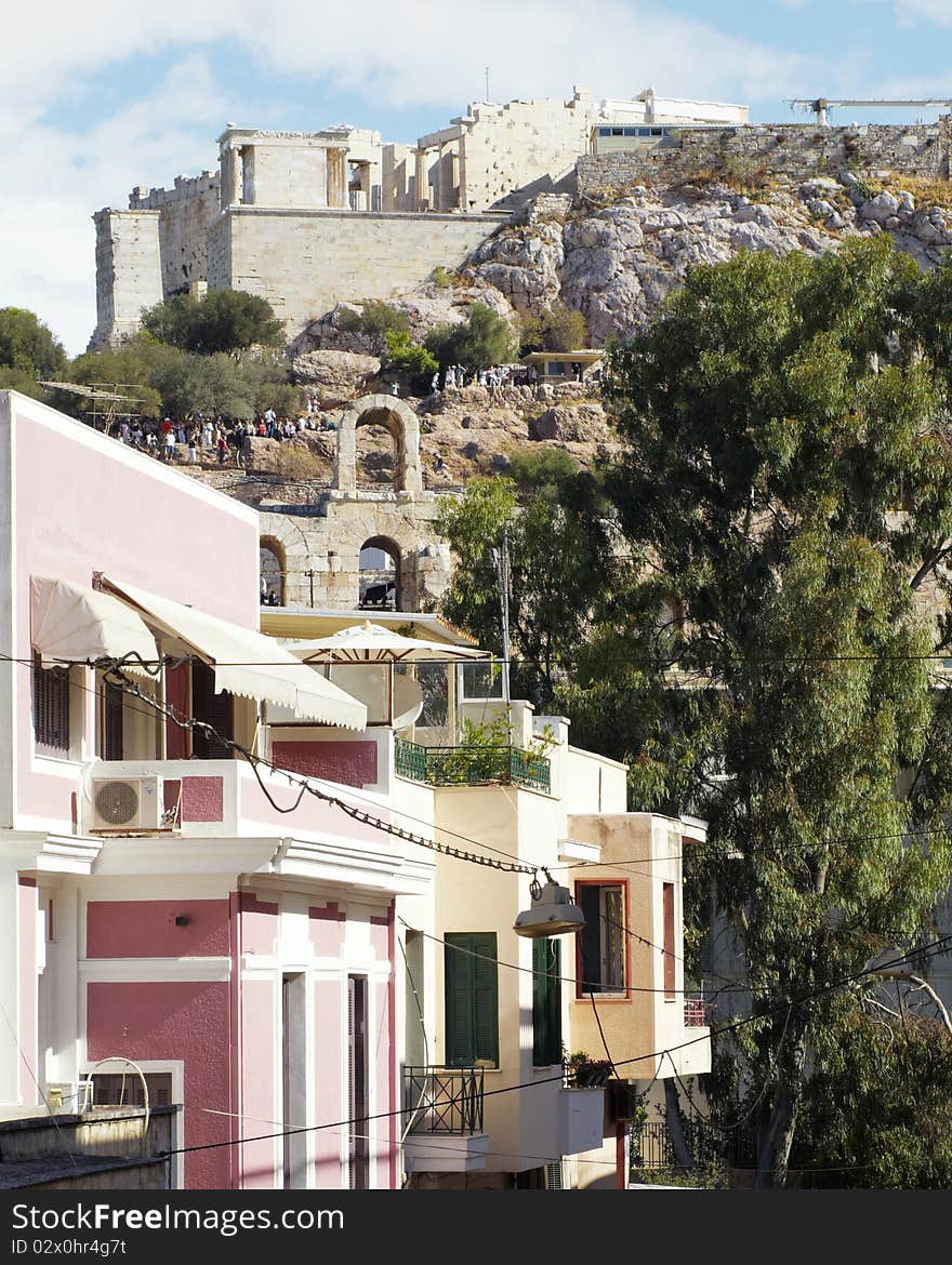 Elegant houses under Athens Acropolis