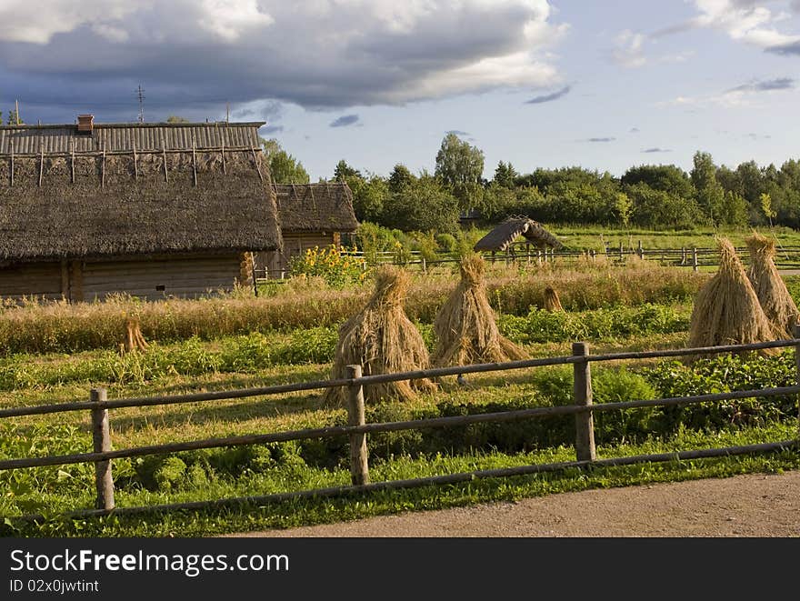 Haystacks in Bugrovo village in Pushkin Hills