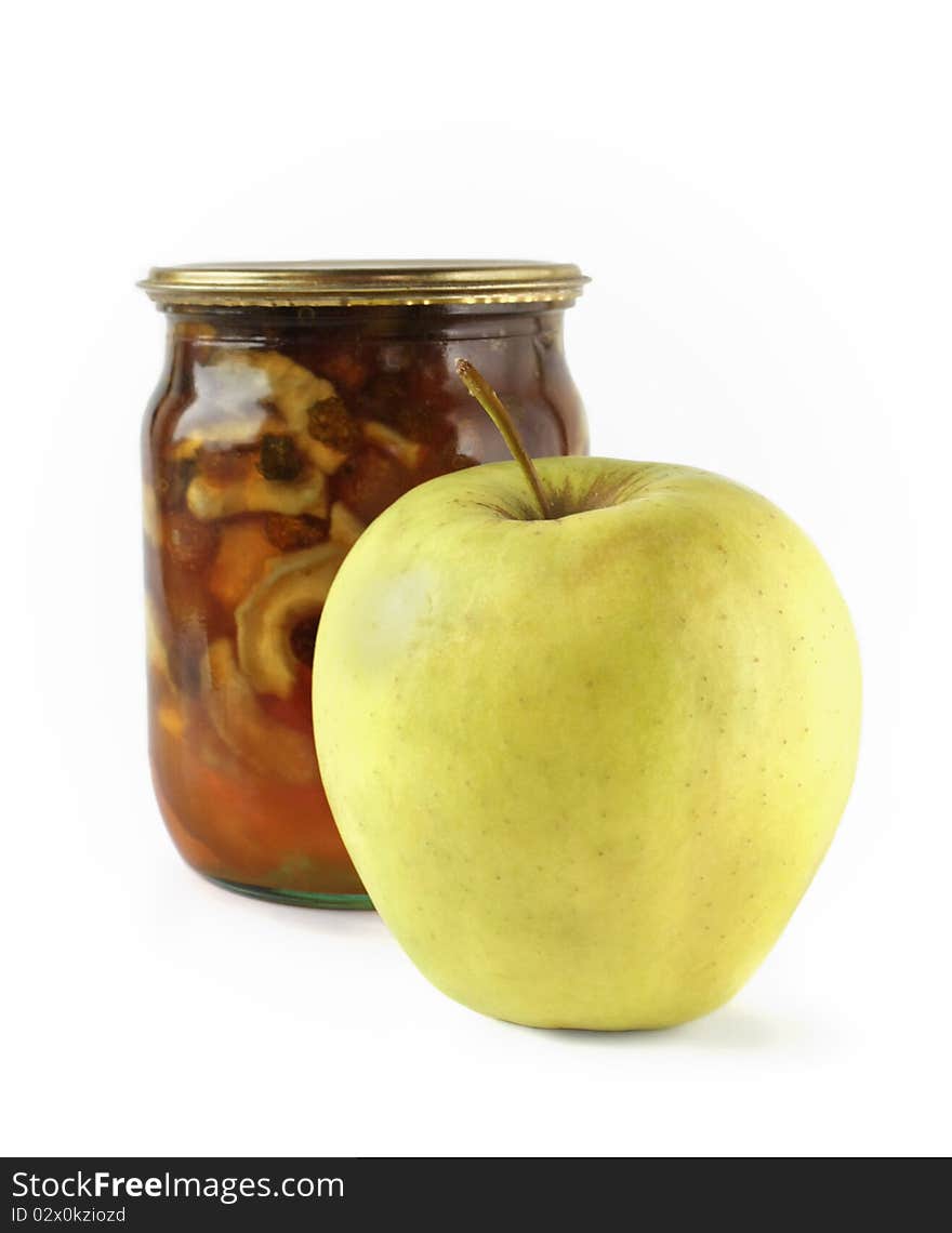 Apple and apple jam on white background