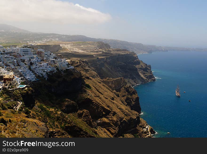 Calderaview on the sea and a village