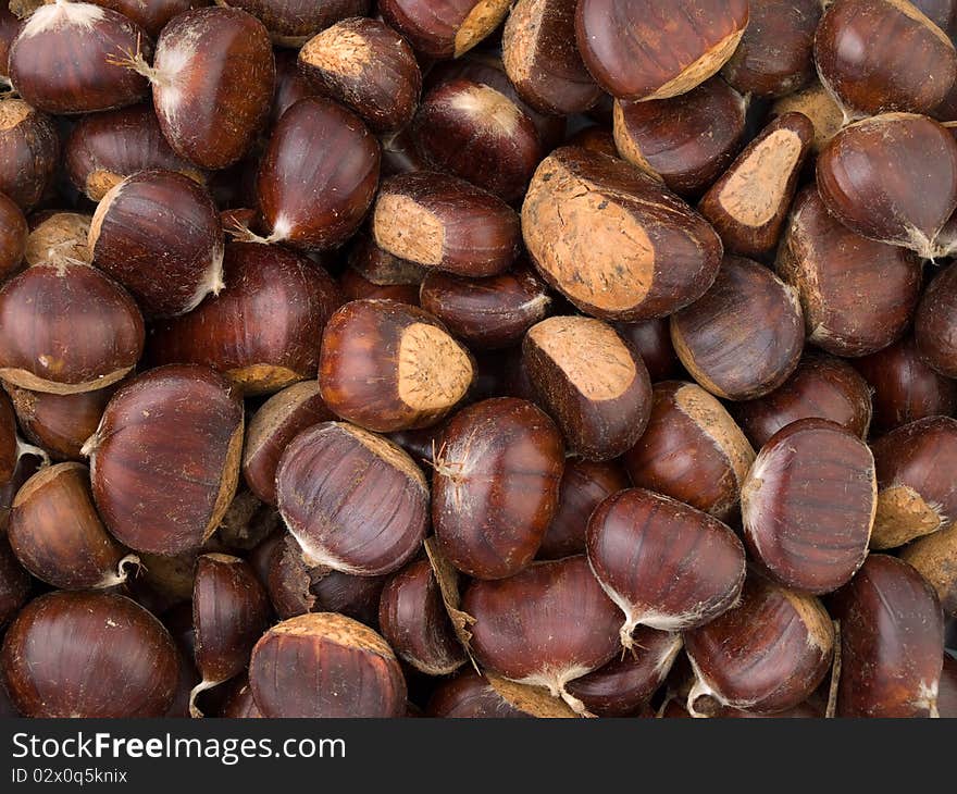 Pile of chestnuts . overhead shot, useful for backgrounds