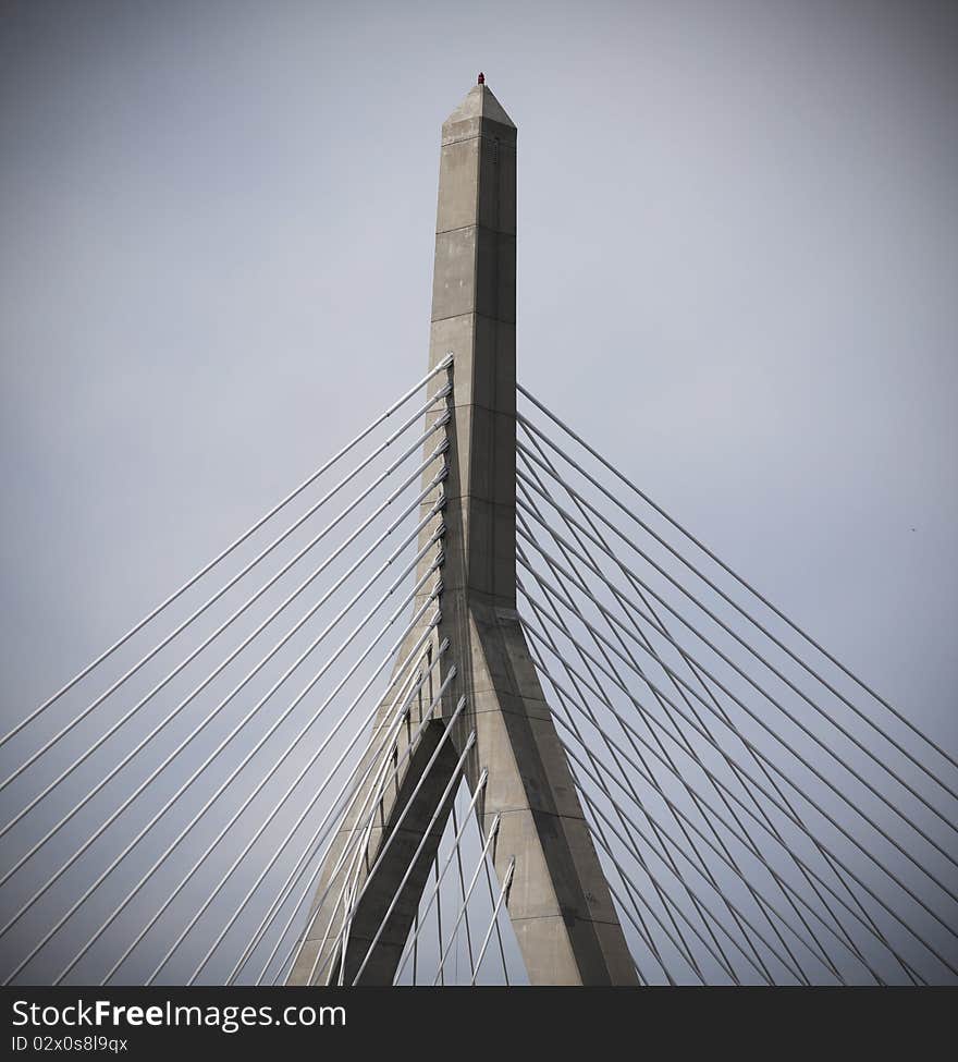 View of the tip of the Zakim Bridge in Boston, MA.