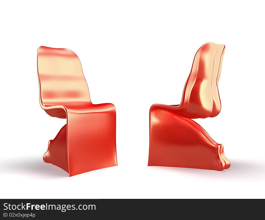 Red modern 3d chairs on the white background. Red modern 3d chairs on the white background