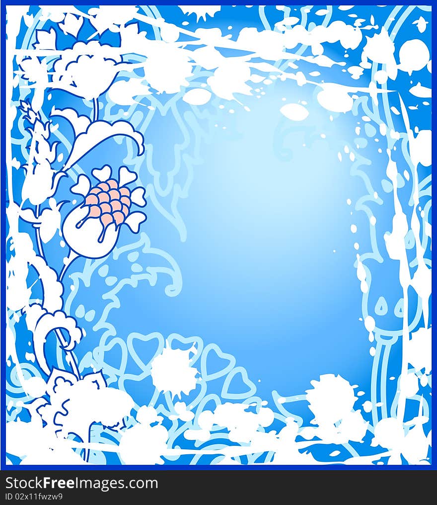 Decorative abstract winter background with flowers and ink splashes. Decorative abstract winter background with flowers and ink splashes