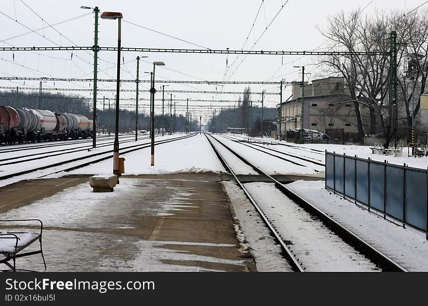 Railway station in winter