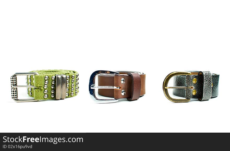 3 Belts over white background