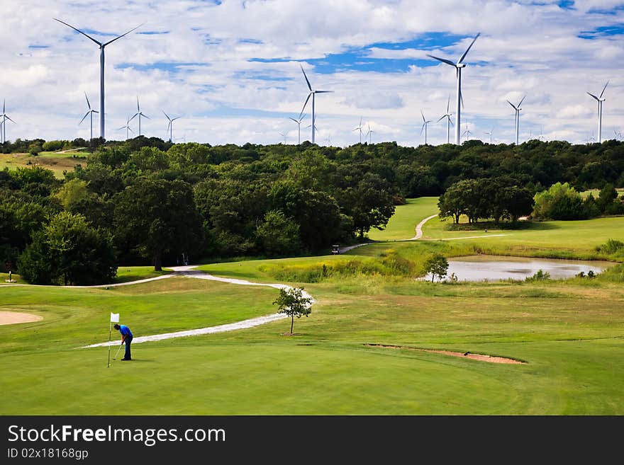 Wind generation on the sky line and golf course