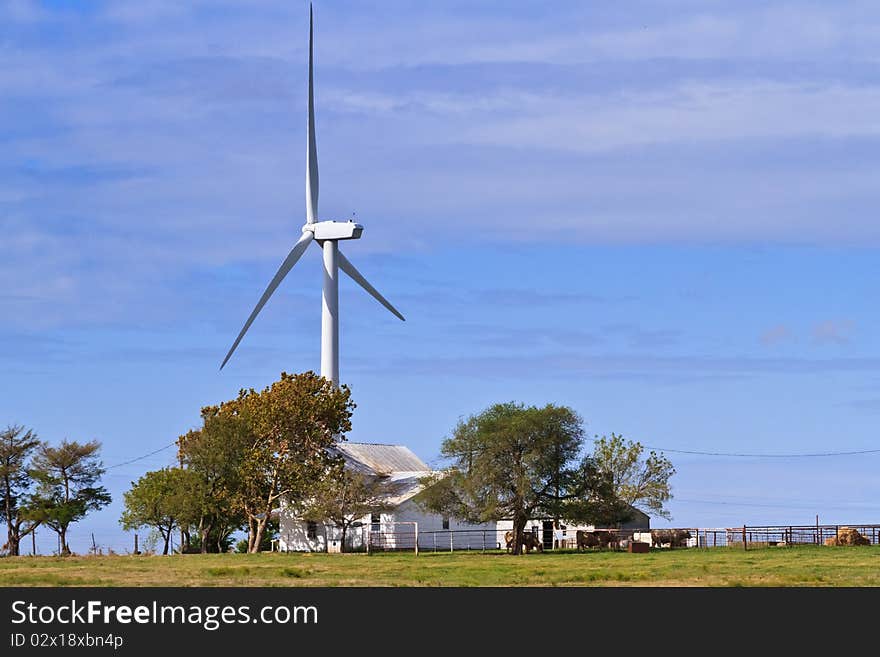 Blue skies, trees, farm house,. Blue skies, trees, farm house,