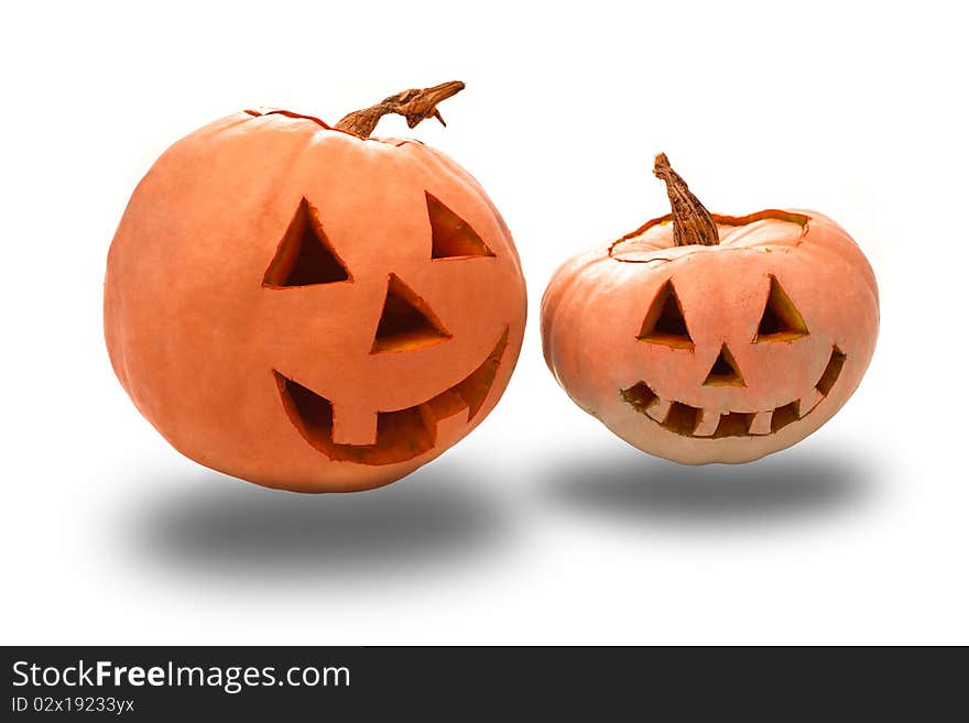 Funny Halloween pumpkins, isolated on white, halloween theme