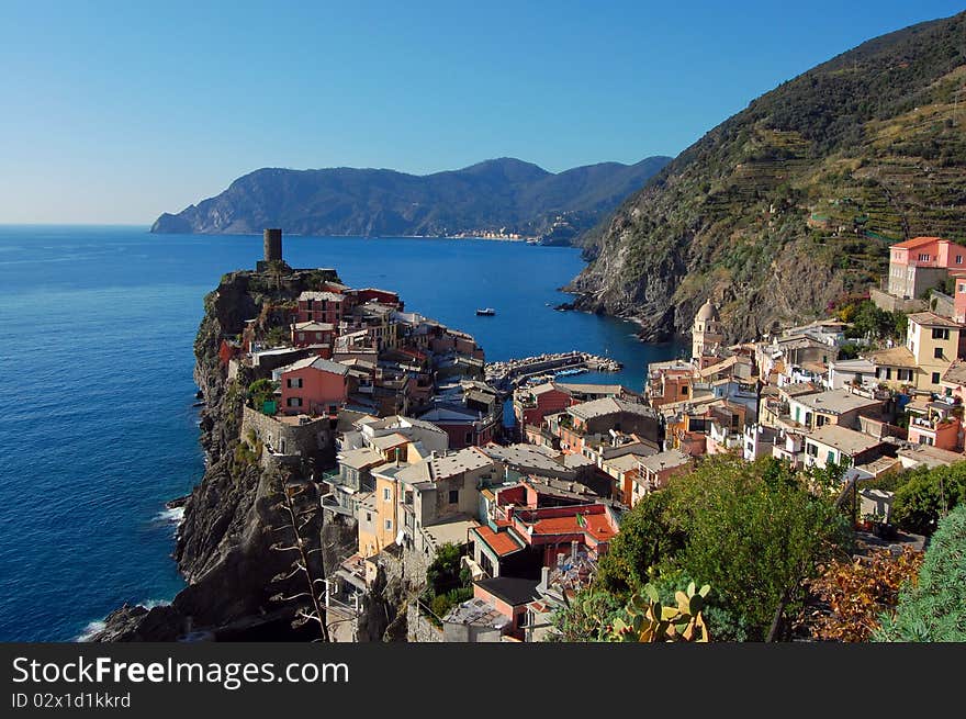 View of Vernazza, one of the five villages of Cinque Terre. View of Vernazza, one of the five villages of Cinque Terre.