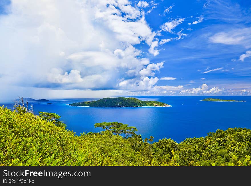 Island in ocean at Seychelles - nature background