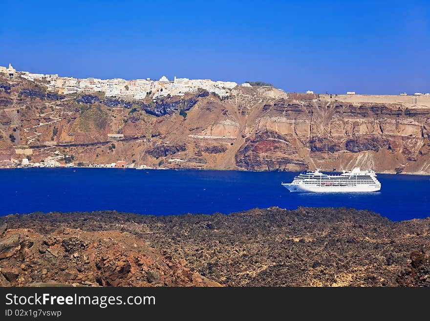 Santorini view from volcano - nature background