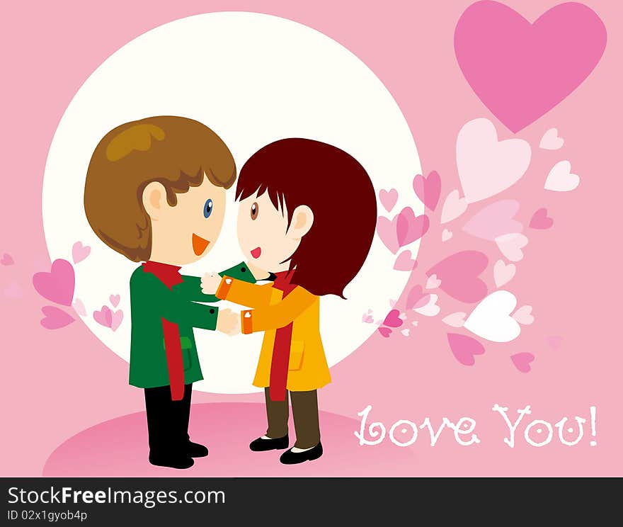 Vector illustration of pink lovers