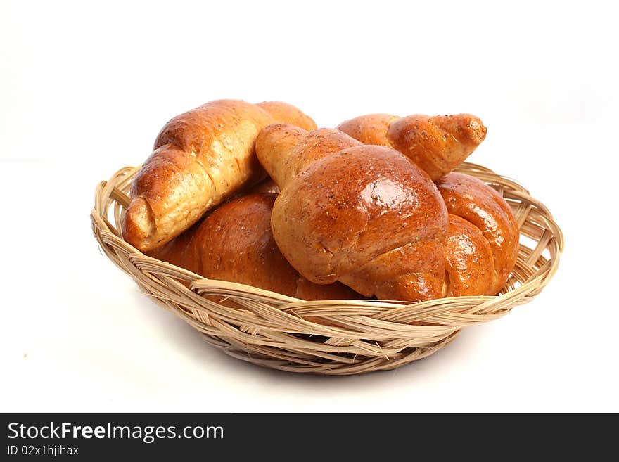 A pile of bread on a white background