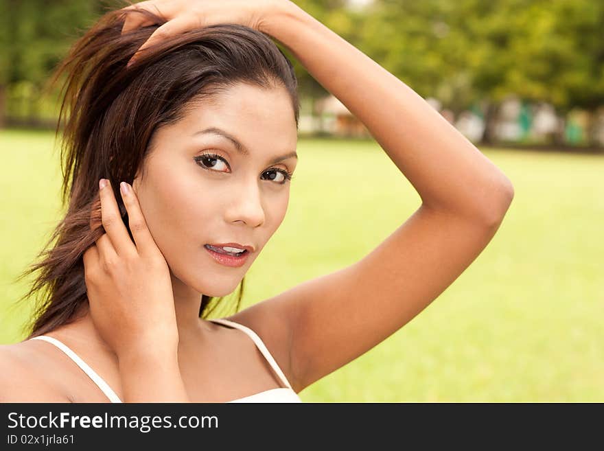 Outdoor portrait of young pretty lady. Outdoor portrait of young pretty lady