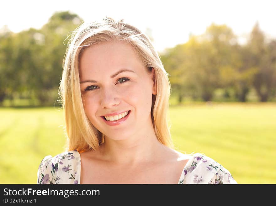 Closeup portrait of cheerful lady. Closeup portrait of cheerful lady