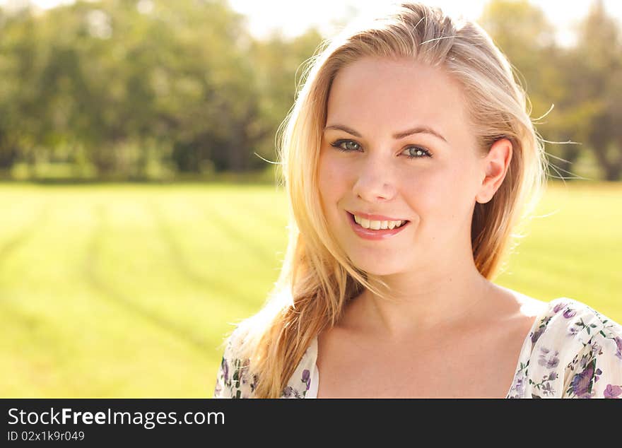 Colorful portrait of smiling lady with space for your message. Colorful portrait of smiling lady with space for your message