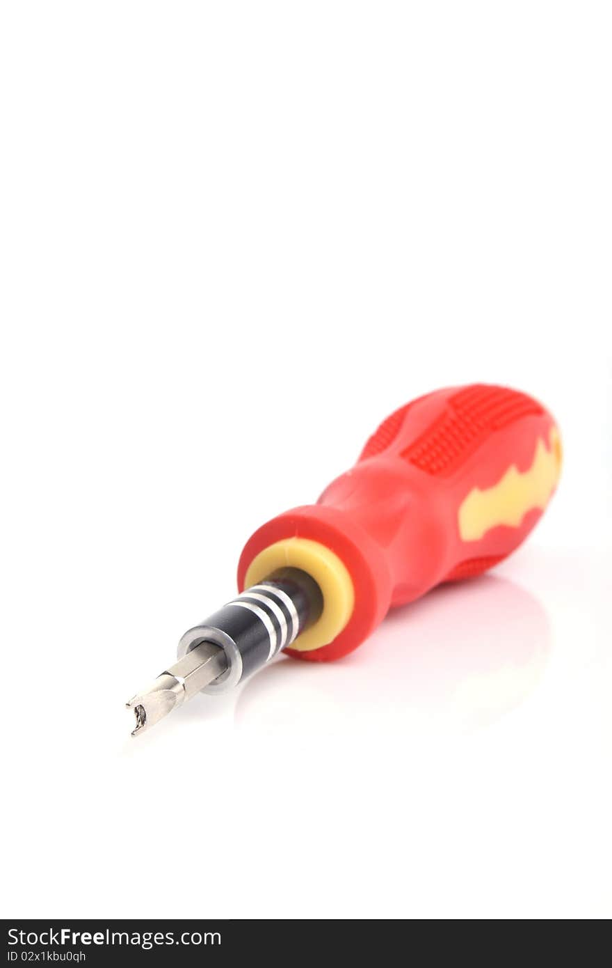 Focus screwdriver head over a white background