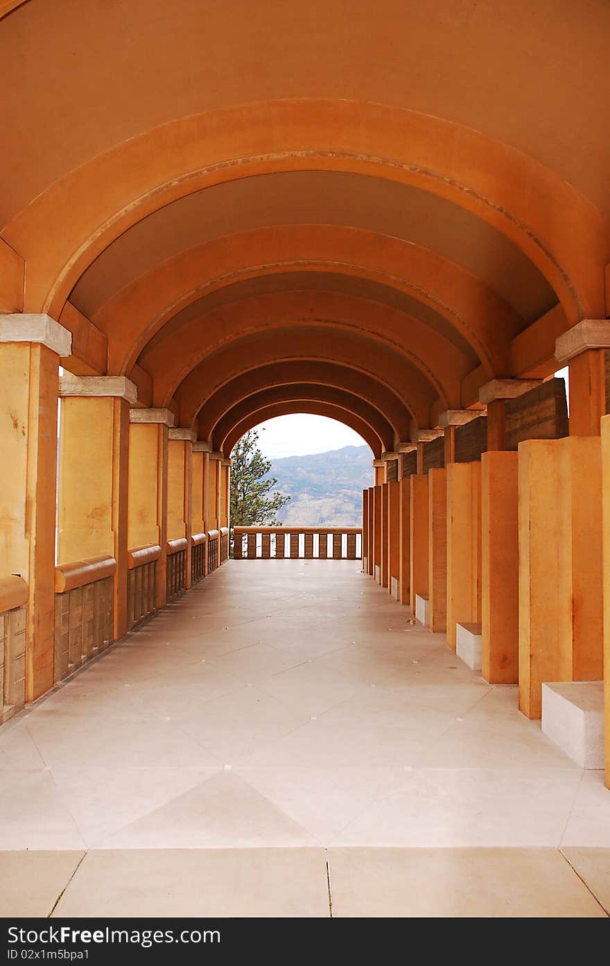 Archway with view of mountains at the end. Archway with view of mountains at the end