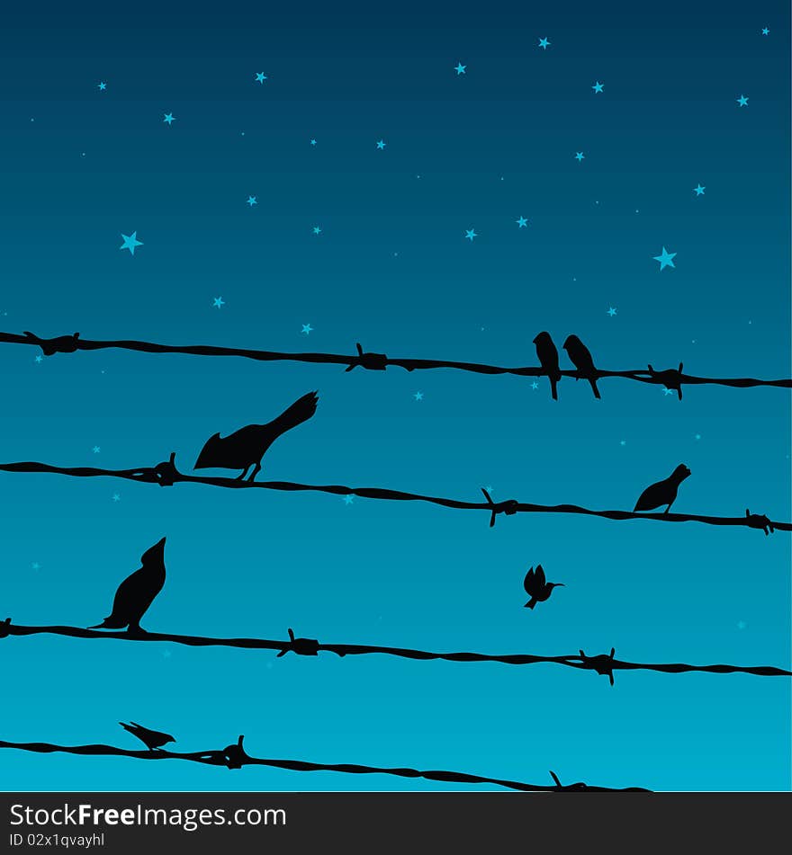 Illustration of birds on wires