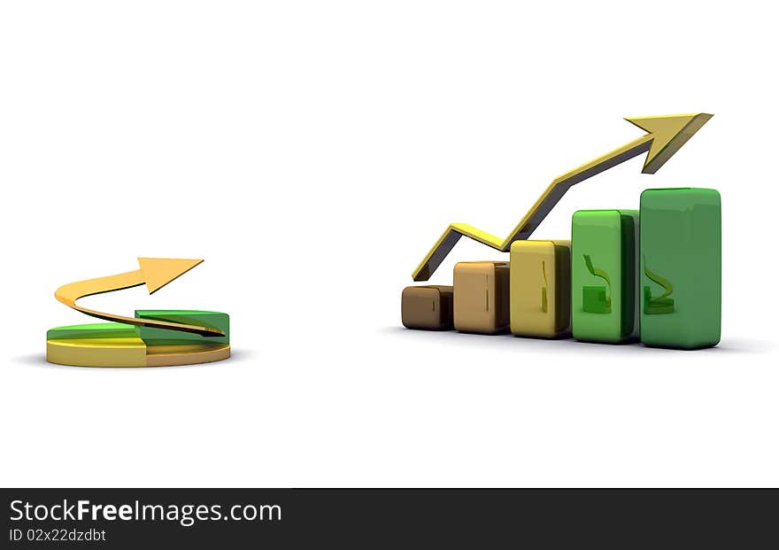 Business graph, diagram, chart graphic on a white background