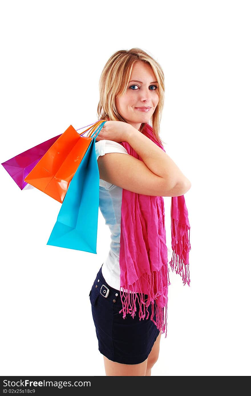 Sexy shopping girl isolated on white background