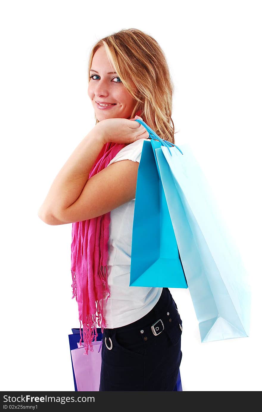 shopping girl isolated on white background