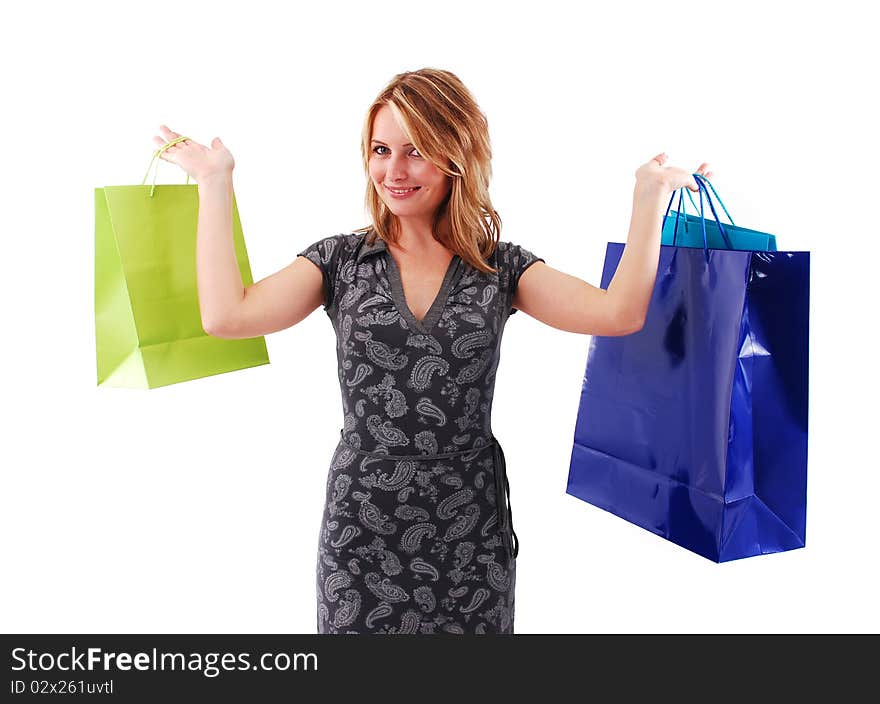 Sexy shopping girl isolated on white background