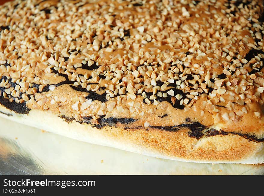 Close up of sponge cake on the table