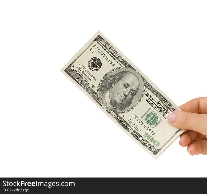 Money in hand, isolated on white background