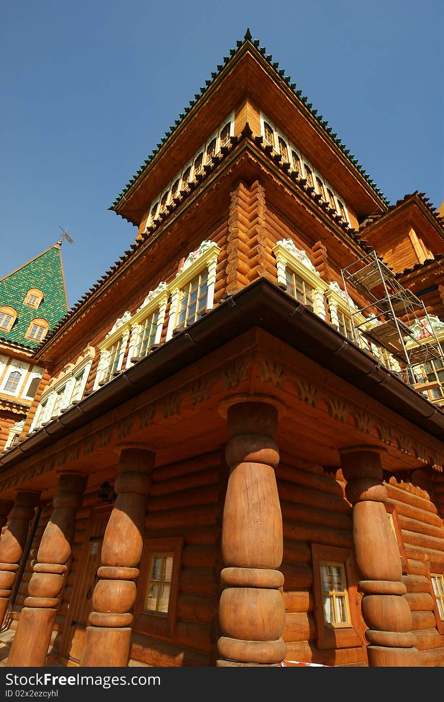 Wooden palace in Kolomenskoe. Reconstruction of the building 17 century, Moscow, Russia