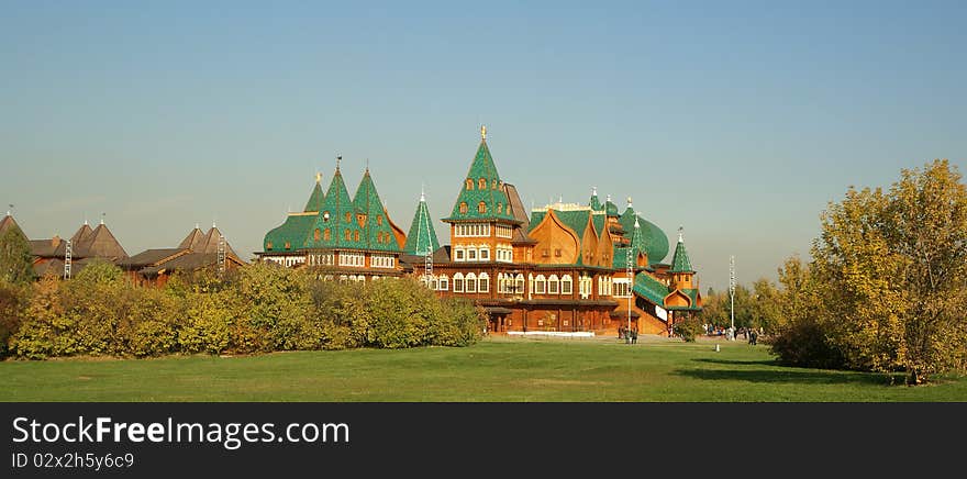 Wooden palace in Kolomenskoe (panorama). Reconstru