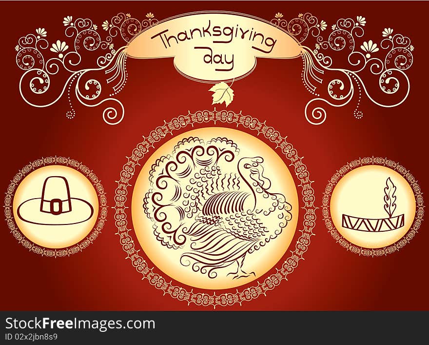 Turkey postcard.Vector thanksgiving background. Turkey postcard.Vector thanksgiving background