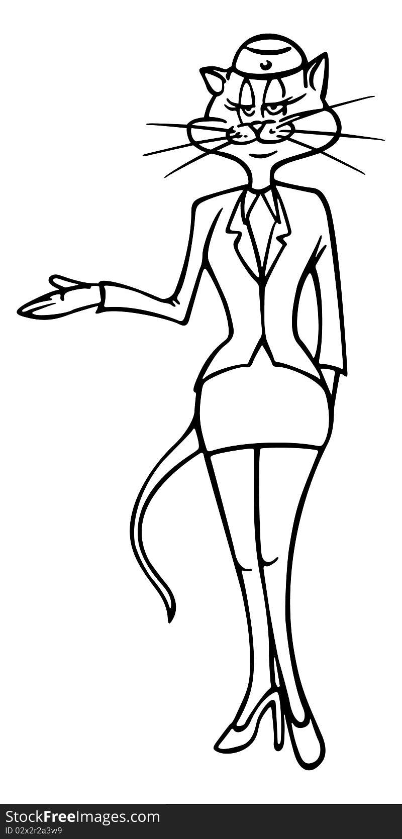 Cartoon outline illustration of a cat stewardess