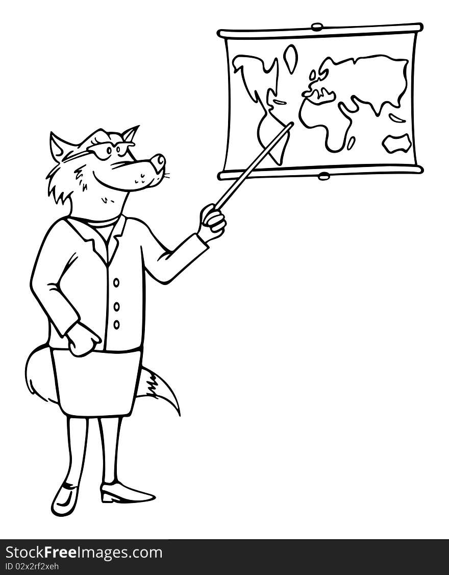 Cartoon outline illustration of a teacher wolf