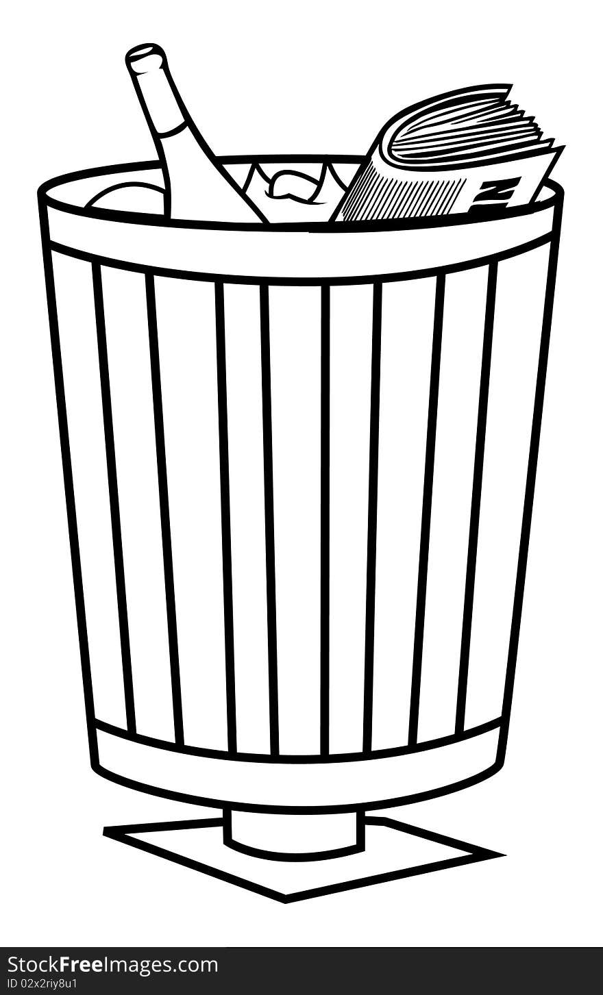Cartoon outline illustration of a trash bin