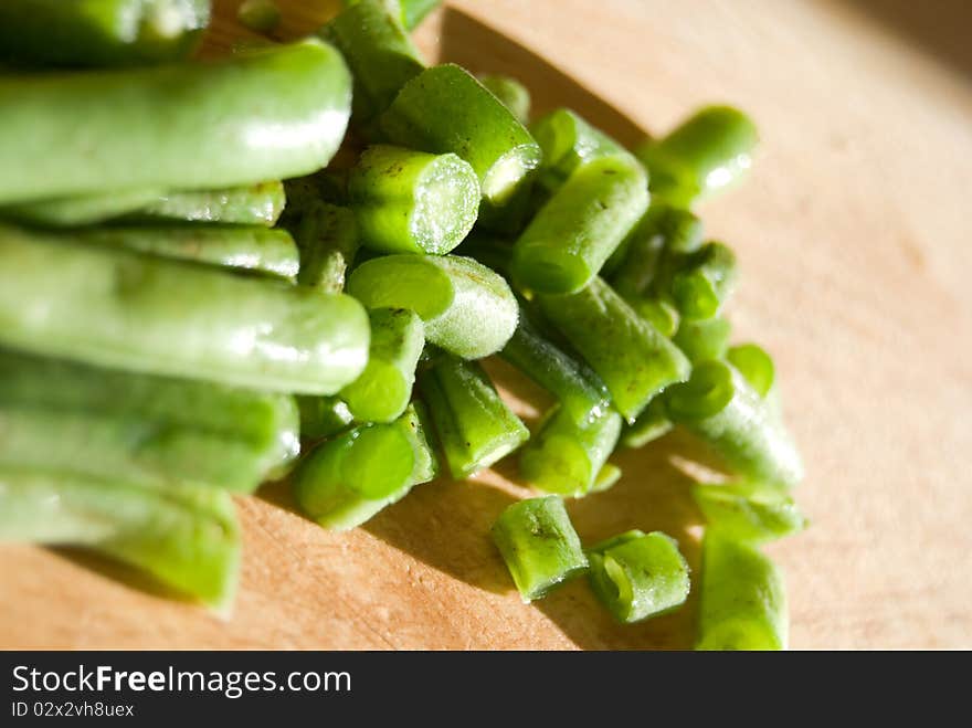 Fresh green beans cut in pieces