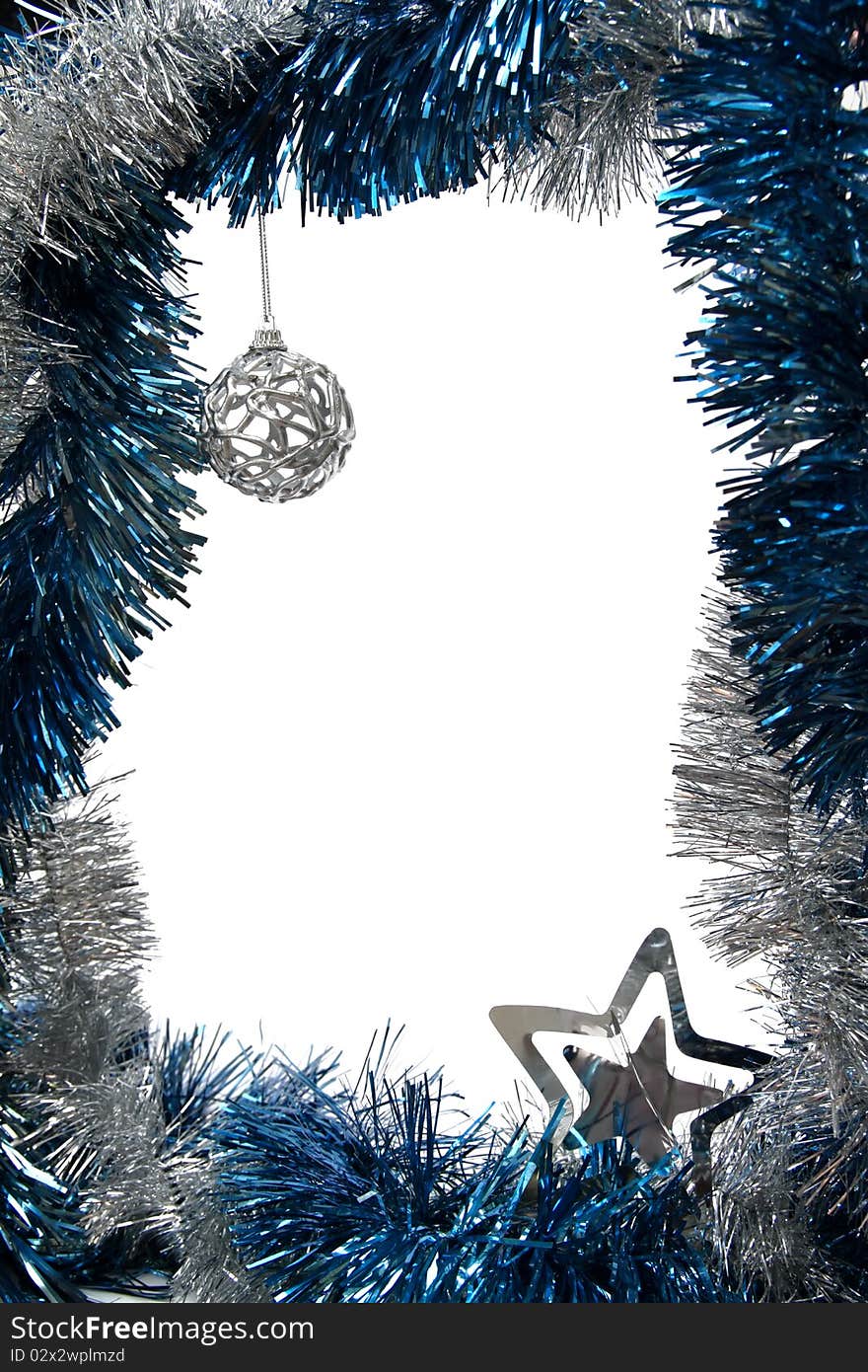 Christmas ornaments frame with silver star and sphere