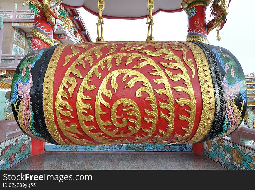 Big old chinese drum with gold pattern