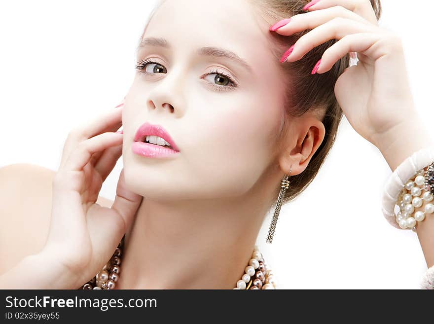 Studio portrait of young beautiful woman