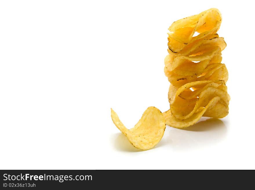 Fried chips on a white background