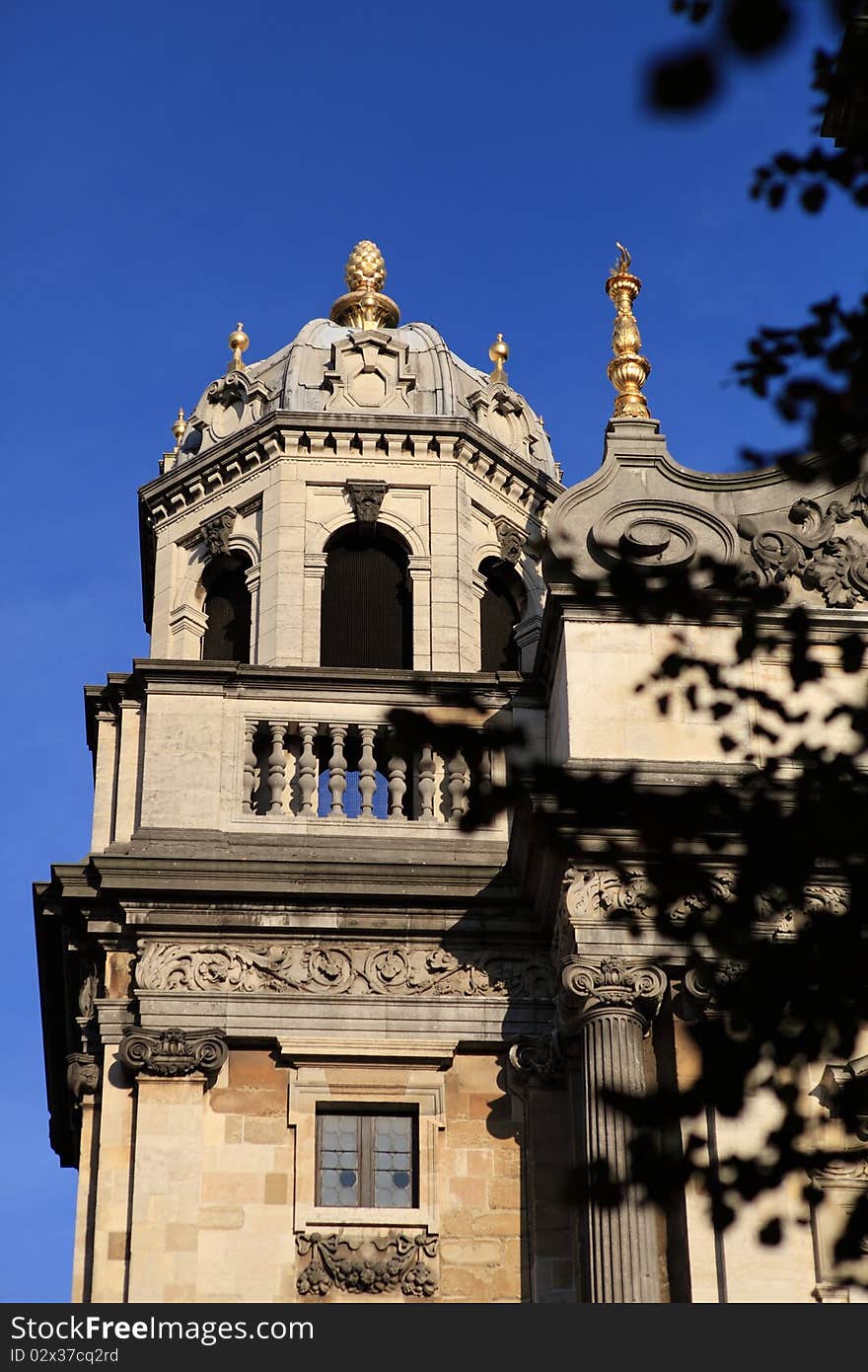 Zoom in view of Caroluss Borromeus Church at Antwerp, Belgium in a sunny afternoon with shadow from trees. Zoom in view of Caroluss Borromeus Church at Antwerp, Belgium in a sunny afternoon with shadow from trees.